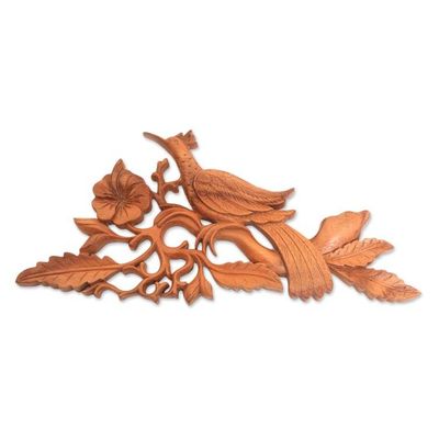 Alternate image for Hand-Carved Suar Wood Balinese Myna Bird Relief Panel Balinese Myna Bird