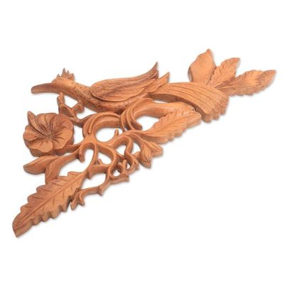 Alternate image for Hand-Carved Suar Wood Balinese Myna Bird Relief Panel Balinese Myna Bird