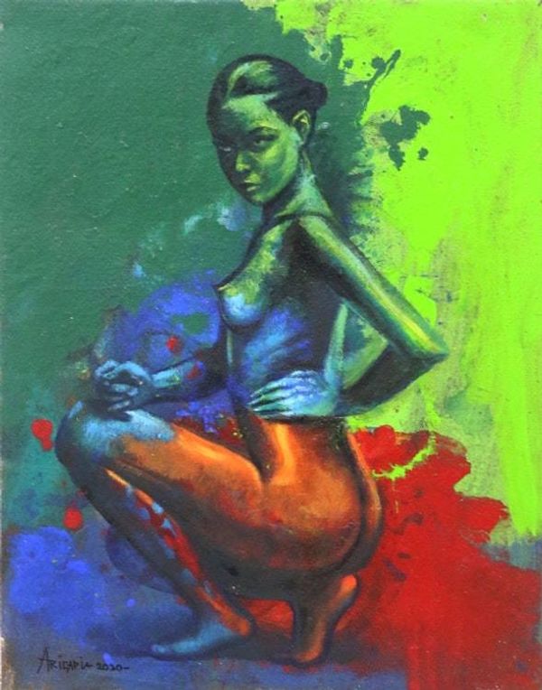 Alternate image for Bold and Colorful Original Signed Painting from Bali Evolution of Life