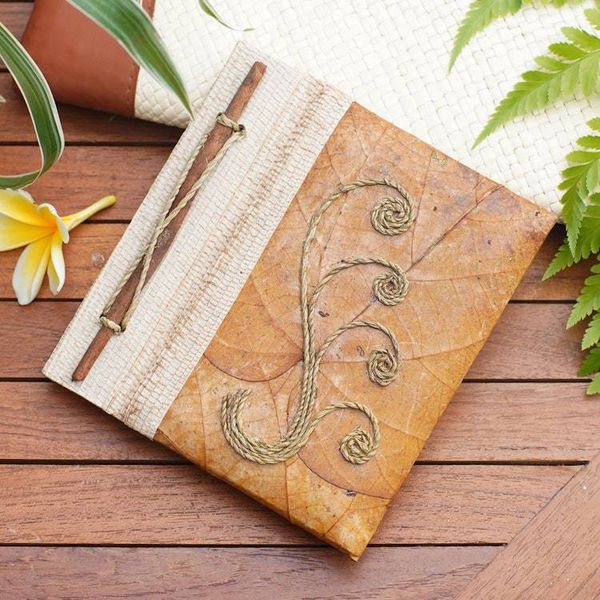 Alternate image for Eco-Friendly Leaf-Themed Journal Handmade from Natural Fiber Autumn Memories