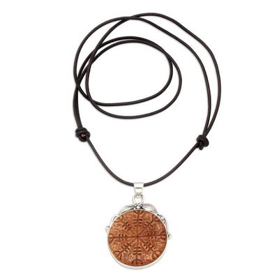 Alternate image for Leather and Sterling Silver Pendant Necklace with Norse Sign Helm of Awe