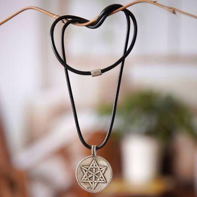 Alternate image for Geometric Floral Round Sterling Silver Pendant Necklace Bloom of Life