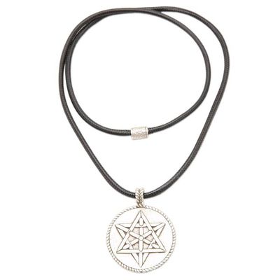 Alternate image for Geometric Floral Round Sterling Silver Pendant Necklace Bloom of Life