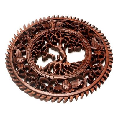 Alternate image for Hand Carved Tree Motif Wall Relief Panel from Bali Tree of Serenity