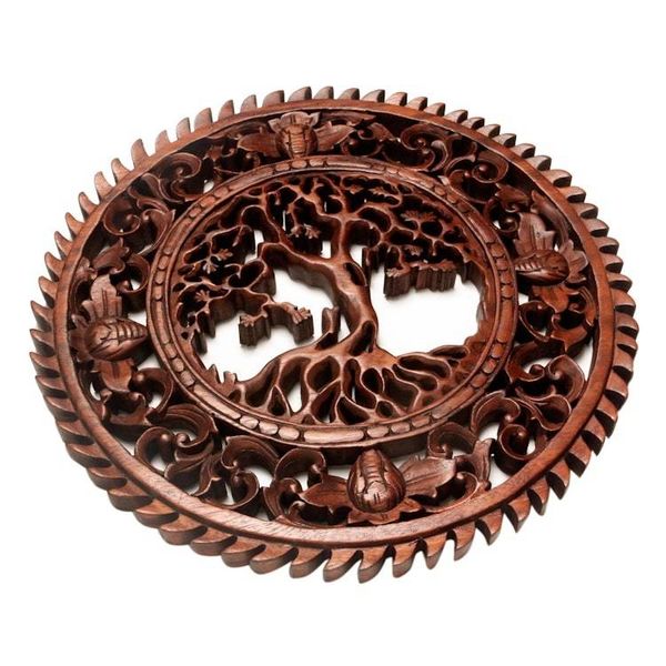 Alternate image for Hand Carved Tree Motif Wall Relief Panel from Bali Tree of Serenity