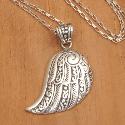Alternate image for Traditional Polished Sterling Silver Pendant Necklace Heavenly Guardian