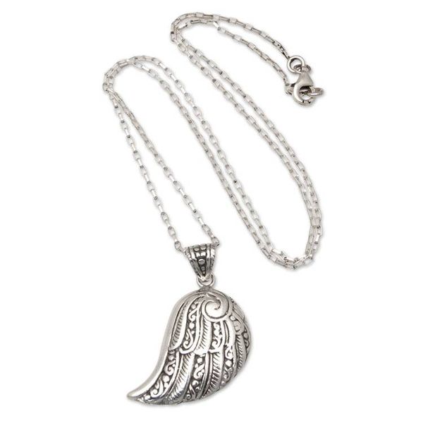 Alternate image for Traditional Polished Sterling Silver Pendant Necklace Heavenly Guardian