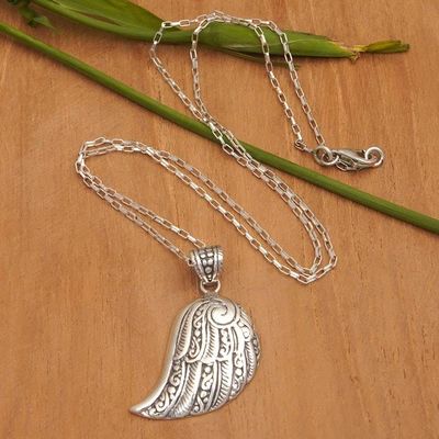 Alternate image for Traditional Polished Sterling Silver Pendant Necklace Heavenly Guardian