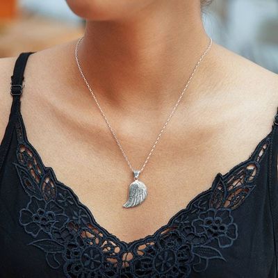 Alternate image for Traditional Polished Sterling Silver Pendant Necklace Heavenly Guardian