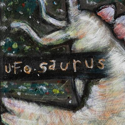 Alternate image for Alien and Dinosaur-Inspired Acrylic Ink Pencil Naif Painting Ufosaurus