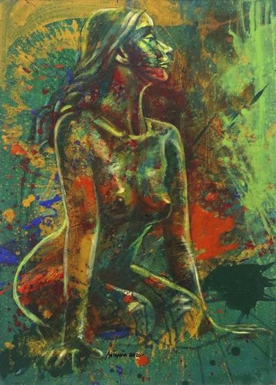 Alternate image for Signed Expressionist Acrylic and Oil on Canvas Painting The Time Has Gone