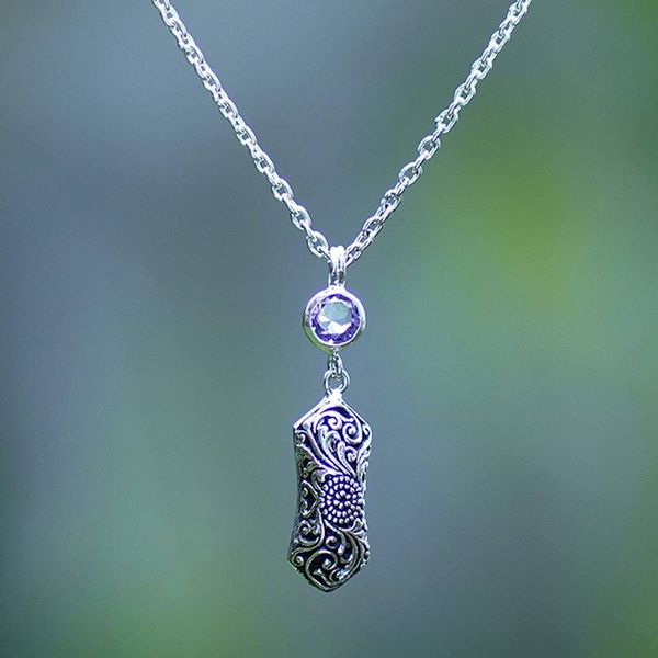 Alternate image for Vine-Themed Silver Pendant Necklace with Amethyst Stone Garden of Heaven