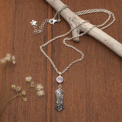 Alternate image for Vine-Themed Silver Pendant Necklace with Amethyst Stone Garden of Heaven