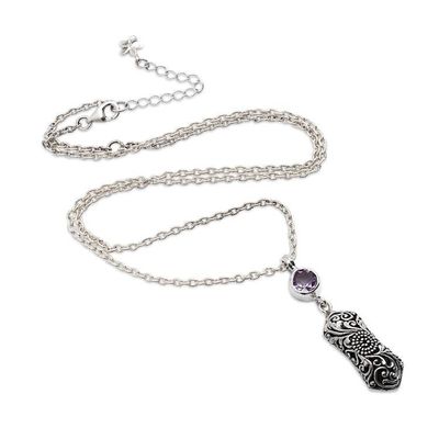 Alternate image for Vine-Themed Silver Pendant Necklace with Amethyst Stone Garden of Heaven