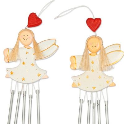 Alternate image for 2 Hand-Painted White and Gold Fairy-Themed Wood Wind Chimes Tiny Stars