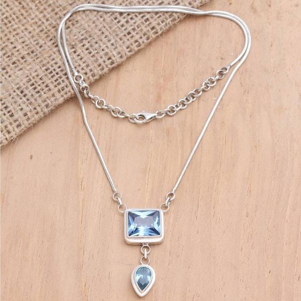 Alternate image for Blue Topaz and Sterling Silver Pendant Necklace Western Ocean