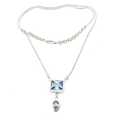 Alternate image for Blue Topaz and Sterling Silver Pendant Necklace Western Ocean