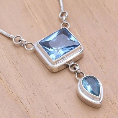 Alternate image for Blue Topaz and Sterling Silver Pendant Necklace Western Ocean