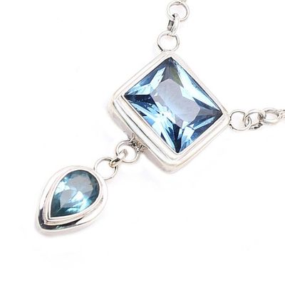 Alternate image for Blue Topaz and Sterling Silver Pendant Necklace Western Ocean