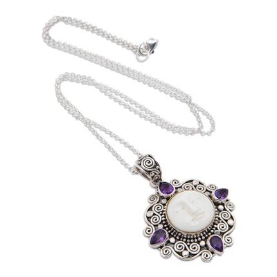 Alternate image for Sterling Silver Amethyst Necklace with Carved Moon Pendant Dreamy Moon