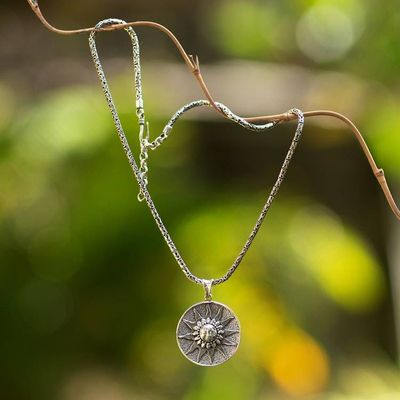 Primary image for Sun-Themed Textured Sterling Silver Pendant Necklace for Men Light of the Earth
