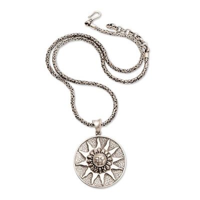 Alternate image for Sun-Themed Textured Sterling Silver Pendant Necklace for Men Light of the Earth