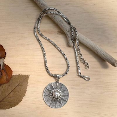Alternate image for Sun-Themed Textured Sterling Silver Pendant Necklace for Men Light of the Earth
