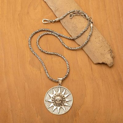 Alternate image for Sun-Themed Textured Sterling Silver Pendant Necklace for Men Light of the Earth