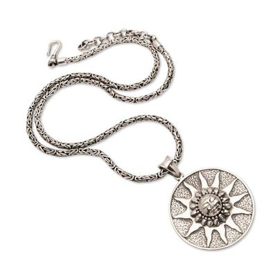 Alternate image for Sun-Themed Textured Sterling Silver Pendant Necklace for Men Light of the Earth