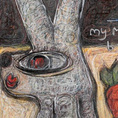 Alternate image for Acrylic Ink Pencil Painting of Female Bunny with Carrot Cart My Mom Back from Shopping