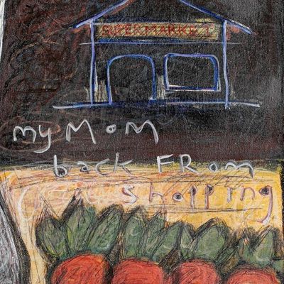 Alternate image for Acrylic Ink Pencil Painting of Female Bunny with Carrot Cart My Mom Back from Shopping