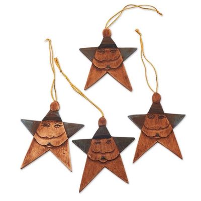 Alternate image for Set of 4 Antiqued Blue Santa Christmas Ornaments from Bali Vintage Blue Santa