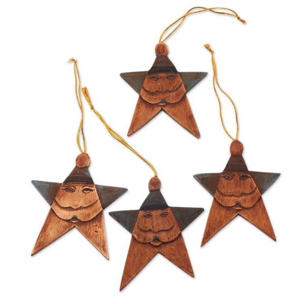 Alternate image for Set of 4 Antiqued Blue Santa Christmas Ornaments from Bali Vintage Blue Santa