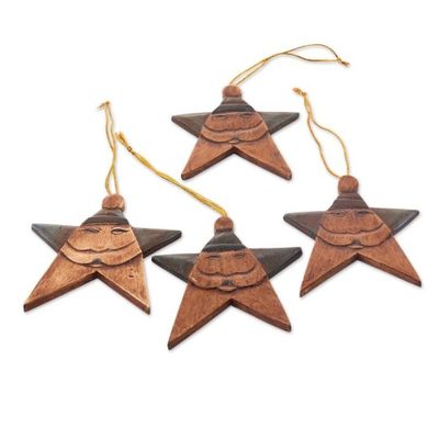 Alternate image for Set of 4 Antiqued Blue Santa Christmas Ornaments from Bali Vintage Blue Santa