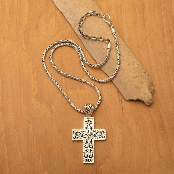 Alternate image for Mens Silver Cross Pendant Necklace with Swirling Motifs Swirling Cross