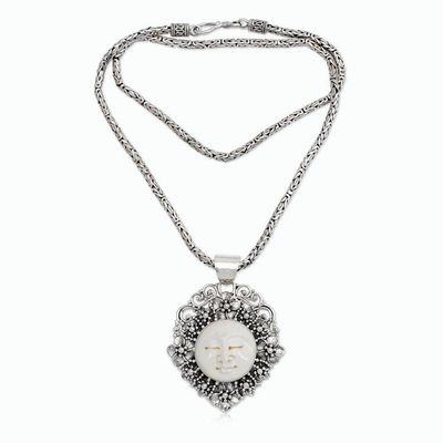 Alternate image for Handcrafted Silver and Bone Pendant Necklace Queen of Flowers