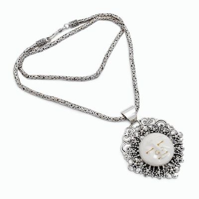 Alternate image for Handcrafted Silver and Bone Pendant Necklace Queen of Flowers