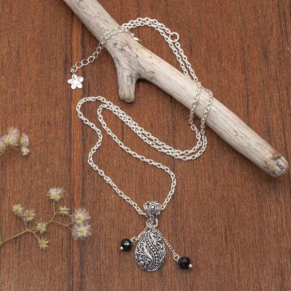 Alternate image for Black Onyx Sterling Silver Pendant Necklace from Bali Garden Elegance