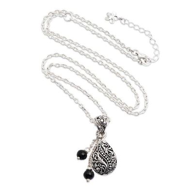 Alternate image for Black Onyx Sterling Silver Pendant Necklace from Bali Garden Elegance