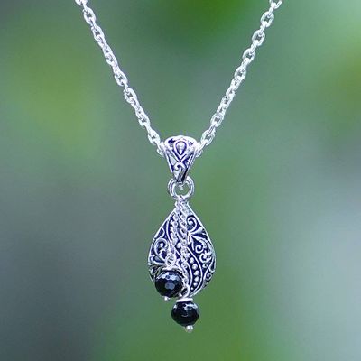 Alternate image for Black Onyx Sterling Silver Pendant Necklace from Bali Garden Elegance