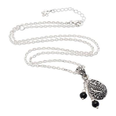 Alternate image for Black Onyx Sterling Silver Pendant Necklace from Bali Garden Elegance