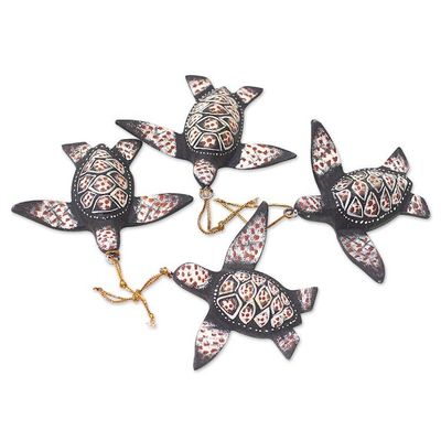 Alternate image for Handcrafted Jempinis Wood Sea Turtle Ornaments Set of 4 Serene Shells