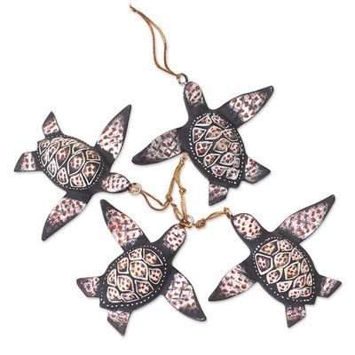 Alternate image for Handcrafted Jempinis Wood Sea Turtle Ornaments Set of 4 Serene Shells