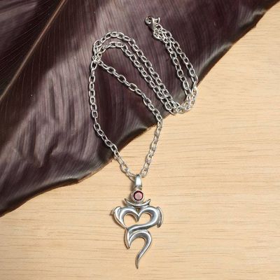 Alternate image for Inspirational 1-Carat Faceted Garnet Om Pendant Necklace Om of Romance