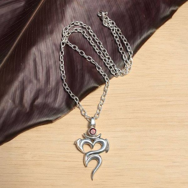 Alternate image for Inspirational 1-Carat Faceted Garnet Om Pendant Necklace Om of Romance