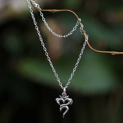 Alternate image for Inspirational 1-Carat Faceted Garnet Om Pendant Necklace Om of Romance