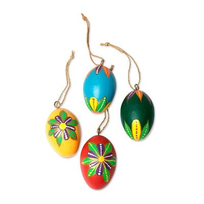 Alternate image for Egg-Shaped Hand-Painted Wood Christmas Ornaments Set of 4 Festive Eggs