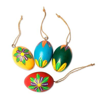 Alternate image for Egg-Shaped Hand-Painted Wood Christmas Ornaments Set of 4 Festive Eggs
