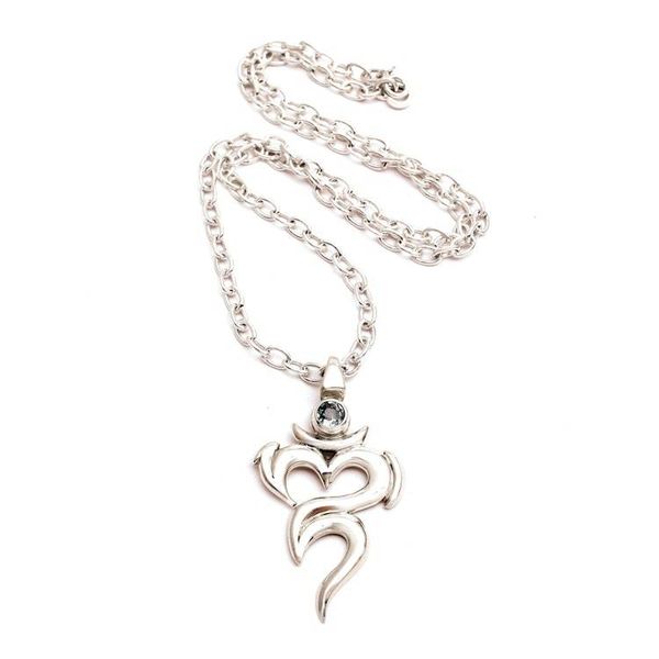 Alternate image for Om-Themed Birthstone Blue Topaz Pendant Necklace from Bali Om of Serenity