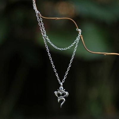 Alternate image for Om-Themed Birthstone Blue Topaz Pendant Necklace from Bali Om of Serenity